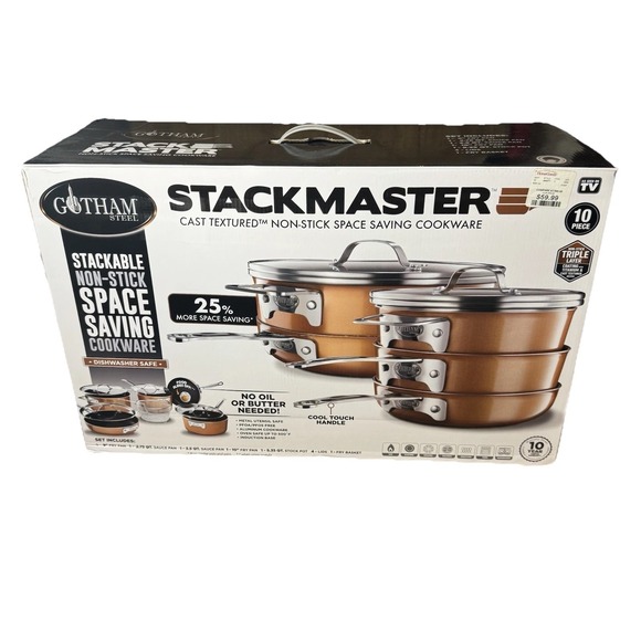 Gotham Steel Stackmaster Copper Cast Textured 10 Piece Pots & Pans Cookware Set‎